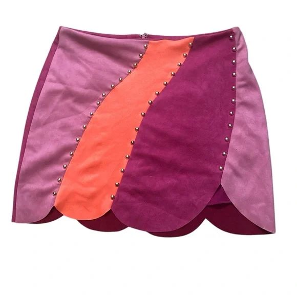 Colorblock Pink & Orange Mini Skirt - Picture 4 of 7